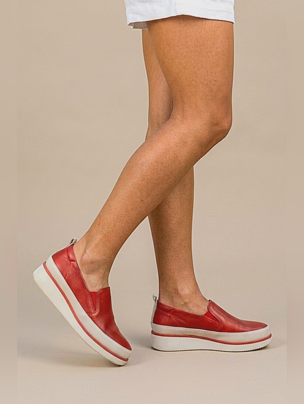 Ron White 'Nellonyx' Womens Luxury Leather Loafers Sneakers Shoes / Sz 8.5 / Red